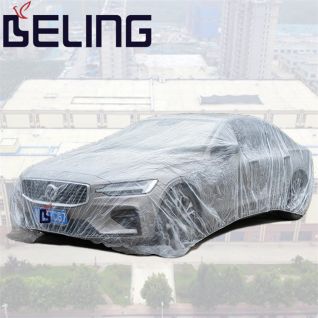 PE plastic disposable waterproof dustproof transparent elastic full car cover for protection