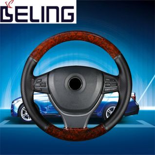 peach wood grain leather hand sewing steering wheel cover